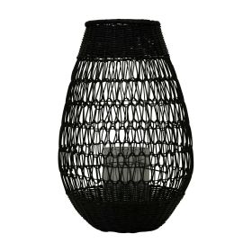 Creative Co-Op Black Rattan Lantern with Glass Insert