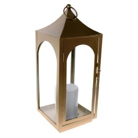 Shop4Omni 15 Inch Decorative Lantern Centerpiece with Flickering LED Candle / Gold