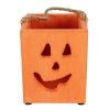 Northlight 6.25" Small Orange Wood Jack O Lantern Halloween Candle Lantern