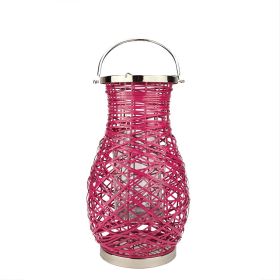 Northlight 16.25" Modern Fuchsia Pink Decorative Woven Iron Pillar Candle Lantern with Glass