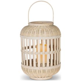 Gerson International 13.38-inch Tall Natural Bamboo Lantern with 6-inch tall battery operated candle