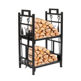 Outdoor Log Rack Firewood Storage Rack Outdoor, 2 Tier Outdoor Firewood Racks Log Holder with 4 Tools