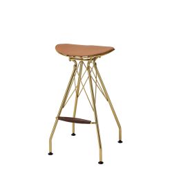 Dragea Bar Stool (Set-2); Whiskey PU & Gold YF