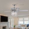 52" Elegant Ceiling Fan Light with Remote, Crystal Chandelier Fan 5 Chrome Reversible Wood Blades for Dinning Room Bedroom Living Room