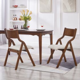 Upholstered folding Dining chair, space saving, easy to carry, Dining Room, 2-Pack-Walnut