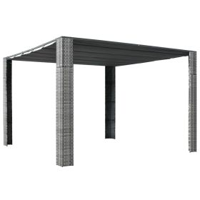 Gazebo with Roof Poly Rattan 118.1"x118.1"x78.7" Gray and Anthracite