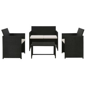 4 Piece Garden Lounge with Cushions Set Poly Rattan Black