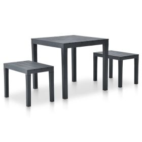 Garden Table with 2 Benches Plastic Anthracite