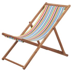 Folding Beach Chair Fabric and Wooden Frame Multicolor