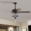 52'' Crystal Shade Ceiling Fan Lamp With Remote Control,3 Speed ,4 Timing , 5 Reversible Blades Crystal Ceiling Fan