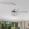 52'' Crystal Shade Ceiling Fan Lamp With Remote Control 3 Speed (High, Mid, Low) , 5 Reversible Blades for Living Room, Dining Room, Bedroom