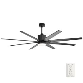 76 Inch Ceiling Fan With 18W Dimmable LED Light Smart Remote Control 8 Solid Wood Blades Black