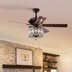 52'' Classical Crystal Ceiling Fan Lamp,3 Speed , 5 Reversible Blades for Living Room, Dining Room, Bedroom, Family Room, Rustic bronze