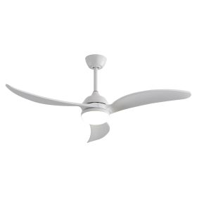 52 Inch Indoor Ceiling Fan With Dimmable Led Light 3 Solid Wood Blades Remote Control Reversible DC Motor White For Living Room