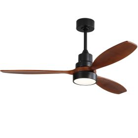 52 Inch Wooden Ceiling Fan With 3 Solid Wood Blades Remote Control Reversible DC Motor With Led Light