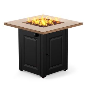 28In Gas Fire Pit Table, 50000 BTU Propane Fire Pit Table with Lid & Lava Rocks, Flame-Out Protection,Wood Grain Black