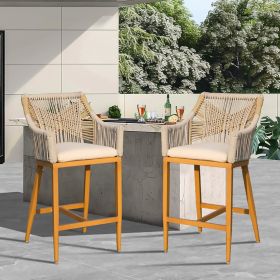 Bar Stools Set of 2, Outdoor Counter Height Bar Chairs with Arm and Backrest