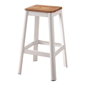 Natural and White Armless Bar Stool with Crossbar Support