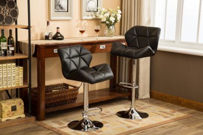 Glasgow Contemporary Tufted Adjustable Height Hidraulic Bar Stools, Set of 2, Black