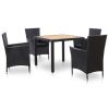 5 Piece Outdoor Dining Set with Cushions Poly Rattan Black