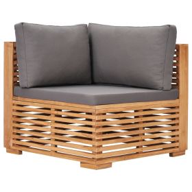 Garden Corner Sofa with Gray Cushion Solid Teak Wood