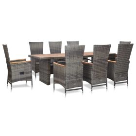 9 Piece Outdoor Dining Set with Cushions Poly Rattan Gray