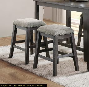 Wire-Brushed Gray Finish Set of 2 Counter Height Barstool Gray Chenille Upholstery Seat Nailhead Trim Casual Dining Furniture