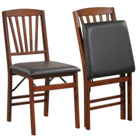 Set of 2 Folding Chairs with Padded Seat and Rubber Wood Frame