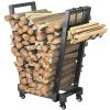 18.5x10.86x23.42in Firewood Log Rack 661LBS Iron Wood Lumber Storage Stacking Rack Iron Storage Holder for Fireplace Firepit with 2 Hanging Hooks 4 Sw