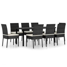 9 Piece Garden Dining Set Poly Rattan Black