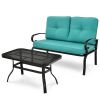 2PCS Patio Loveseat Bench Table Furniture Set with Cushioned Chair