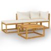 4 Piece Garden Lounge Set with Cushion Cream Solid Acacia Wood