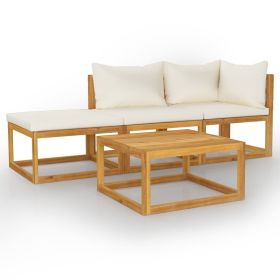 4 Piece Garden Lounge Set with Cushion Cream Solid Acacia Wood