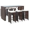 7 Piece Garden Bar Set with Cushions Poly Rattan Brown