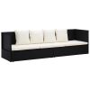 Outdoor Lounge Bed with Cushion & Pillows Poly Rattan Black