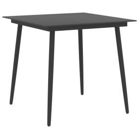 Patio Dining Table Black 31.5"x31.5"x29.1" Steel and Glass