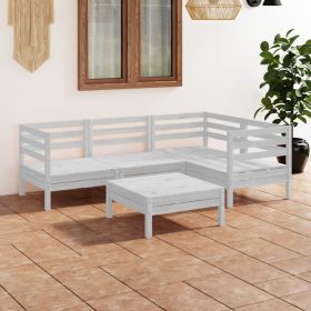 5 Piece Patio Lounge Set Solid Pinewood White