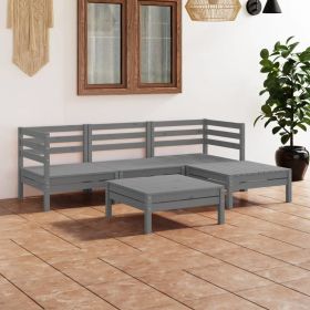 5 Piece Patio Lounge Set Solid Pinewood Gray