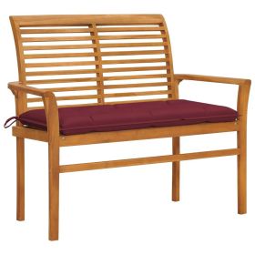 Patio Bench with Wine Red Cushion 44.1" Solid Teak Wood