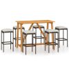 7 Piece Patio Bar Set with Cushions Brown