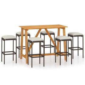 7 Piece Patio Bar Set with Cushions Brown