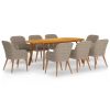 9 Piece Rattan & Acacia Wood Patio Dining Set