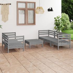 6 Piece Patio Lounge Set Gray Solid Pinewood