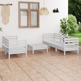 6 Piece Patio Lounge Set White Solid Pinewood