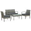 4 Piece Patio Lounge Set with Cushions Poly Rattan Gray