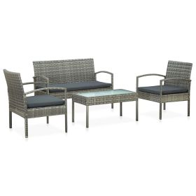 4 Piece Patio Lounge Set with Cushions Poly Rattan Gray