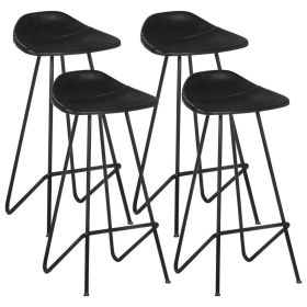 Bar Stools 4 pcs Black Real Leather