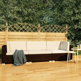 3 Piece Garden Sofa Set with Cushions Poly Rattan Brown