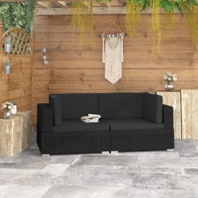 Sectional Corner Chairs 2 pcs with Cushions Poly Rattan Black