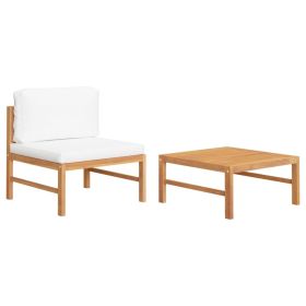 2 Piece Garden Lounge Set with Cream Cushions Teak Wood